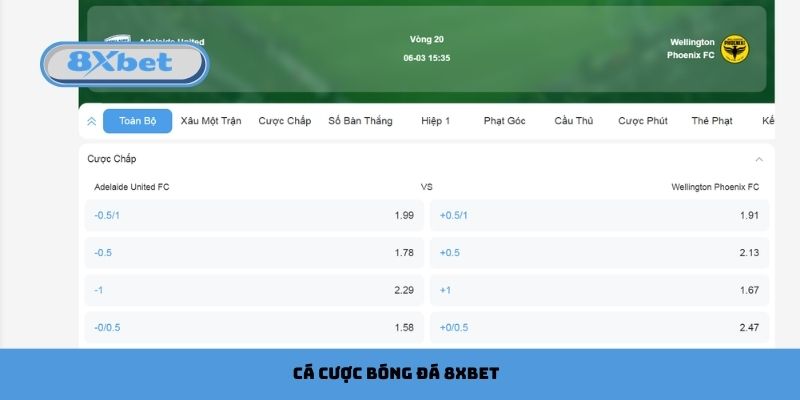 Cá cược Bóng Đá 8xbet Trải Nghiệm Kèo Chuẩn, Thắng Dễ