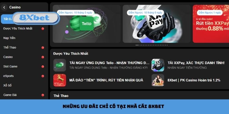 Những ưu đãi chỉ có tại nhà cái 8xbet